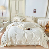 elvesmall Korean Princess Style Chiffon Bedding Set 100% Cotton Elegant King Size Duvet Cover Set with Sheets Quilt Cover and Pillowcases
