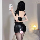 elvesmall  Sexy Crotchless Lingerie Latex Policewoman Cosplay Roleplay Motorcycle Secretary Uniform Stewardess Leather Night Clubwear