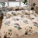 elvesmall Ins Nordic Flower Duvet Cover Set With Pillowcase Fashion Design Bed Flat Sheet Girls Women 3/4pcs Bedding Set Twin Queen Size