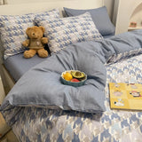 elvesmall High Quality Cotton Printed Four-piece Set Small Fresh Style Home Quilt Cover Fitted Sheet Pillowcase Soft Comfortable Bedding