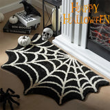elvesmall Black Spider Web Halloween Rug Bathroom Rug for Halloween Decor Spooky Gothic Bath Mat Non-Slip Tufted Mat for Front Door Living