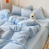 elvesmall New Wash Cotton Bedding Set Duvet Cover Flat Sheets Pillowcase Bed Sheet Set Comforter Cover Bed Linens Set Queen King Size