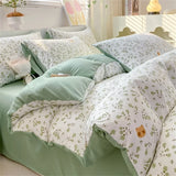 elvesmall  Romantic Bedding Set Washed Cotton Duvet Cover Set Pillowcase Bed Linen Couple Bed Sheets Set Korean Quilt Cover for Boys Girls