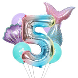 elvesmall Mermaid Party Balloons 32inch 1 2 3 Foil Number Balloon Girls' Mermaid Tail Birthday Party Decorations Baby Shower Helium Globos