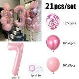 elvesmall 21pcs Pink 40inch Number Foil Latex Balloons Happy Birthday Party Decorations Kids Girl Baby 1 2 3 4 5 6 7 8 9 Year Old Supplies