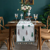 elvesmall Christmas Tree Table Runner Winter Holiday Xmas Elk Table Path,Dining Cloth Placemat New Year Home Kitchen Rustic Decorations