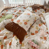 elvesmall Princess Style Pleated Lace Autumn and Winter Caramel Color Four-piece Bedding Set Quilt Cover Bed Sheet Bed Skirt Bed Sheet