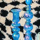 elvesmall Floriddle Retro Candlesticks Taper Candle Holders Tall Candlesticks Decoration Party Blue Vase Home Decor Glass Candle Stand