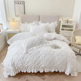 elvesmall  Korean Cotton Four Piece Bedding Set Solid Princess Style Girl Heart Quilt Cover Sheet Pure Cotton Bedding Set Four Seasons
