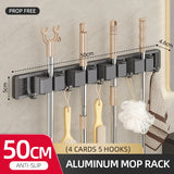 elvesmall Mop Broom Holder Hooks Bathroom Tools Storage Rack Duty Practical Clip Hook Organizers Space-saving Hanger Slots Mops Holder