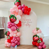 elvesmall 106Pcs Strawberry Balloon Garland Arch Set Red Pink White Latex Strawberry Foil Balloon Wedding Kid Girls Birthday Party Decor