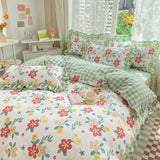 elvesmall Ins Pink Princess Lace Love Heart Duvet Cover Pillowcase and Bed Skirt Sheet for Girls Bedding Linen 4pcs Home Textiles