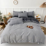 elvesmall Japanese Plain Skin Friendly Cotton Matte Four Piece Set, Checked Solid Color Washed Cotton Single Person Three Piece Set