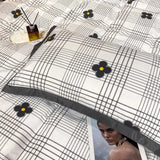 elvesmall Euro Gray Grid Flower Bedding Set Pure Cotton Geometric Stripes Floral Duvet Cover Bed Linen Calico Comforter Queen King Bed Set