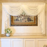 elvesmall White Linen Valance Curtain Head Luxury Beaded Lace Voile Valance Curtain Wavy Curtain Custom Window Panel Drape for Living Room