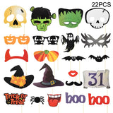 elvesmall Halloween Party Photo Booth Props Trick or Treat Pumpkin Ghost Lips Skull Glasses Witch Hat Spider Mask Pose Sign Kit Photo Prop