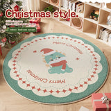 elvesmall Cute Cartoon Christmas Round Living Room Carpet Festive Christmas Tree Comfortable Soft Bedroom Round Rugs Home Decoration Rug