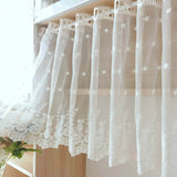 elvesmall  1PC White Lace Embroidery Sheer Short Curtain for Kitchen Cabinet Floral Drape Valance Home Decoration Blinds #E