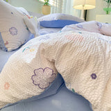 elvesmall Korean Style Seersucker  Washed cotton Bedding Set  Girls Twin Queen Size Duvet Cover   Bed Linens Kids Fashion