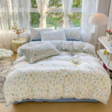 elvesmall Pastoral Girls Flower Bedding Sets, Washed Cotton Bed Linens, Soft Quilt Cover Sheet Set, Simple Bedspread, Home Textiles