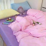 elvesmall  Home Textile Girl Kids Bedding Set Honey Peach Pink Duvet Cover Sheet Pillowcase Woman Adult Beds Sheet King Queen Full Pink