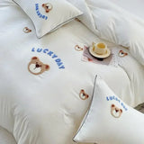 elvesmall Cute Bear Embroidery Bedding Set Lovely Cartoon Sheep Single Double Duvet Cover Set Soft Skin Friendly Quilt Cover Pillowcase