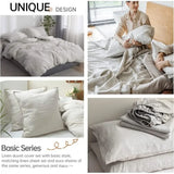 elvesmall  Bedding set 100% Linen Duvet Cover Set 3pcs Basic Style Natural Breathable Farmhouse Bedding with Button Closure