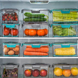 elvesmall  Vacuum Food Storage Container Transparent Fridge Organizer with Drain Net Large Capacity Food Dispenser for Kitchen Storage Box