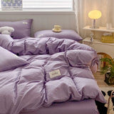elvesmall Iins Seersucker Washed Cotton Four-Piece Bedding Set Cotton Solid Color Quilt Cover Set Bedding Three-Piece Set Bed Sheet