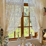 elvesmall 1PC Romantic Side Lace Floral Sheer Curtain for Living Room Yellow Embroidery Voile Drape Kitchen Window Wedding #E