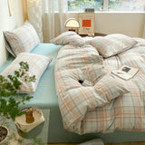 elvesmall Fashion Plaid Bedding Set 100% Cotton Duvet Cover Set Home Textiles Nordic Bed Sheet Queen King Quilt Cover Pillowcase Bed Linen