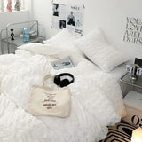 elvesmall Solid Color Seersucker Bedding Sets Princess Ruffles Duvet Cover With Bed Sheet Pillowcase for Girls Couple Single Double Size