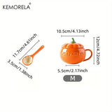 elvesmall 300/450ML Halloween Pumpkin Shaped Ceramic Cup With Spoon Kawaii Soup Mug With Lid  Oatmeal Cup Creative Water Cup