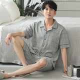 elvesmall  M-4XL Plus Size High Quality Men Pyjamas Summer Thin Short Sleeved Pure Cotton Sleepwear Set Teenagers Home Clothes Male Pajamas
