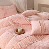 elvesmall luxury Artificial snow Rabbit fleece Winter Spring Bedding Set queen Warm Duvet Cover Set with Sheets high end king size bed set