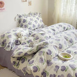 elvesmall Cute Floral Duvet Cover Set Ins Korean Style with Flat Sheet Pillowcase No filler Washed Cotton Queen Full Twin Home Bed Linen