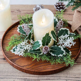 elvesmall Christmas Candlestick Wreath Artificial Berry Garland Candle Ring Xmas Table Decoration Fake Leaves Wreath For Candle Holder