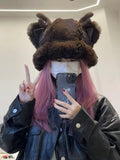 elvesmall Y2k Deer Ears Plush Hat Cute Girl Winter Imitation Rabbit Fur Lady Lolita Thickened Warm Ear Protector Hood