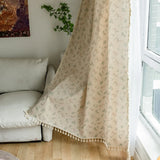 elvesmall Semi Blackout Curtains for Kitchen Living Room Bedroom Home Decoration Curtain Japanese Korean Style Cotton Linen Tassel Print