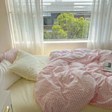 elvesmall  New Cotton Japanese Lattice Four-Piece Bedding Bed Linen Bed Sheet Simple Three-Piece Dormitory Set Factory Direct