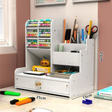 elvesmall  Mark Pen Pencil Holder Wooden Desk Organizers Shelves Accessories Desktop Stationery Organizer Bookshelf Home Office Storage Box