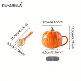 elvesmall 300/450ML Halloween Pumpkin Shaped Ceramic Cup With Spoon Kawaii Soup Mug With Lid  Oatmeal Cup Creative Water Cup
