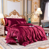 elvesmall Solid Color Bedding Set with Silk Duvet Cover Bed Sheet Pillowcase Luxury Satin Bedsheet King Queen Double Twin Size