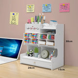 elvesmall  Mark Pen Pencil Holder Wooden Desk Organizers Shelves Accessories Desktop Stationery Organizer Bookshelf Home Office Storage Box