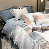 elvesmall -  High End 100s Long Staple Cotton Bedding Set Queen Embroidery 100% Cotton Duvet Cover Set with Bed Sheets Quilt Cover Pillowcase