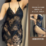 elvesmall  Plus Size Erotic Lace Nightdress Woman High Split Lingerie Dress Backless See Through Babydoll Porn Sex Costumes Sleepwear