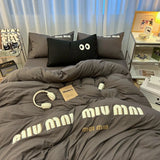 elvesmall Ins Solid Pink Tulip Bedding Set Embroidery Duvet Cover Soft Queen Full Twin Size Bed Flat Sheet Quilt Cover Pillowcase Kawaii