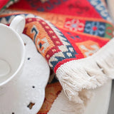 elvesmall  Vintage Tassel Table Runner Home Decoration for TV Cabinet Dresser National Style Jacquard Red Ethnic Style Table Path Mexico