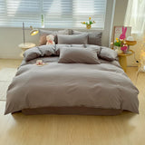 elvesmall Solid Color Duvet Cover Set Twin Queen, 100% Washed Cotton Bedding Set Soft Comfy 4 Pcs-1 Quilt Cover,1 Flat Sheet,2 Pillowcase