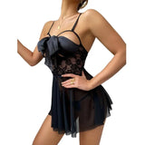 elvesmall  Plus Size Women Sexy Lingerie Bow Bandage Open Chest Nightdress Transparent Porno Babydoll Lenceria Erotic Lace Gauze Sleepwear